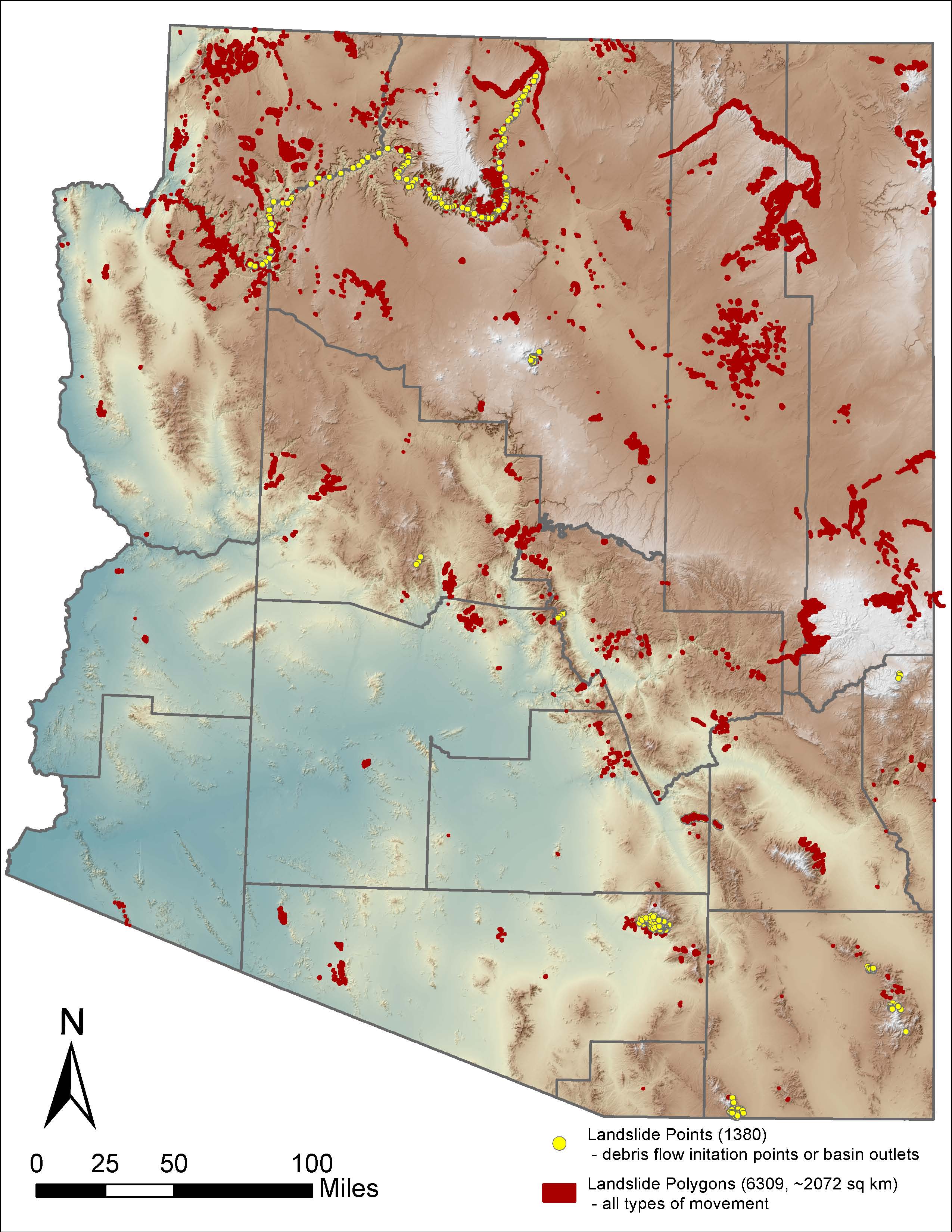 Observed landslide features in Arizona, c. 2017