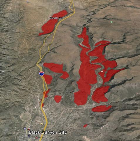 Quaternary landslides (red) near I-17 in central AZ (AzSLID).
