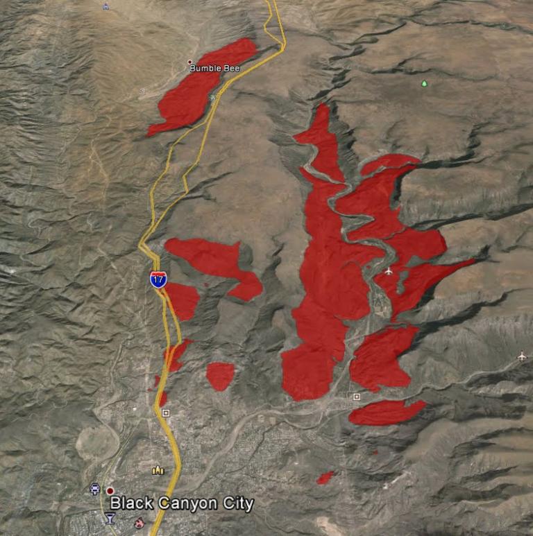 Quaternary landslides (red) near I-17 in central AZ (AzSLID). Quaternary landslides (red) near I-17 in central AZ (AzSLID).