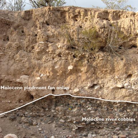 Verde River cobbles capped by piedmont deposit